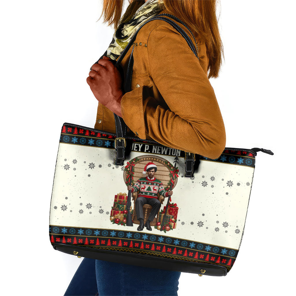 Huey P. Newton Black Panther Christmas Leather Tote Bag Black History Iconic Leader Ugly Holiday