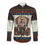 Huey P. Newton Black Panther Christmas Long Sleeve Button Shirt Black History Iconic Leader Ugly Holiday