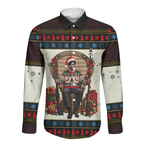 Huey P. Newton Black Panther Christmas Long Sleeve Button Shirt Black History Iconic Leader Ugly Holiday