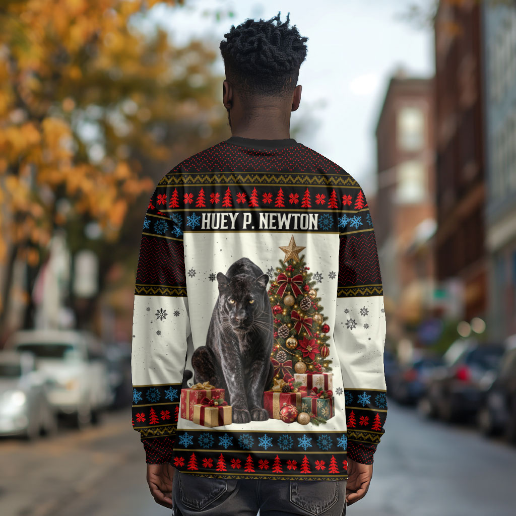 Huey P. Newton Black Panther Christmas Long Sleeve Shirt Black History Iconic Leader Ugly Holiday