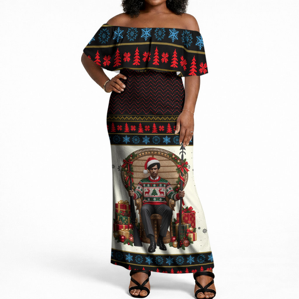Huey P. Newton Black Panther Christmas Off Shoulder Maxi Dress Black History Iconic Leader Ugly Holiday