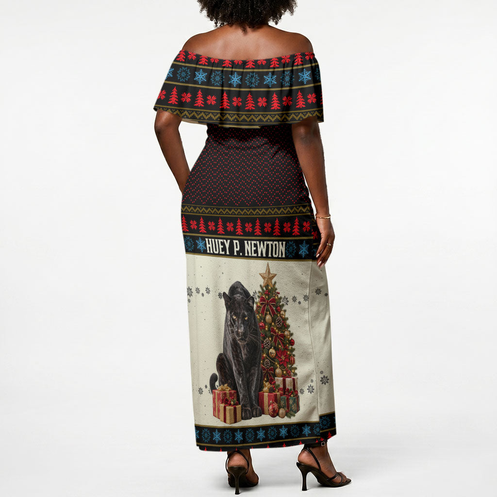 Huey P. Newton Black Panther Christmas Off Shoulder Maxi Dress Black History Iconic Leader Ugly Holiday