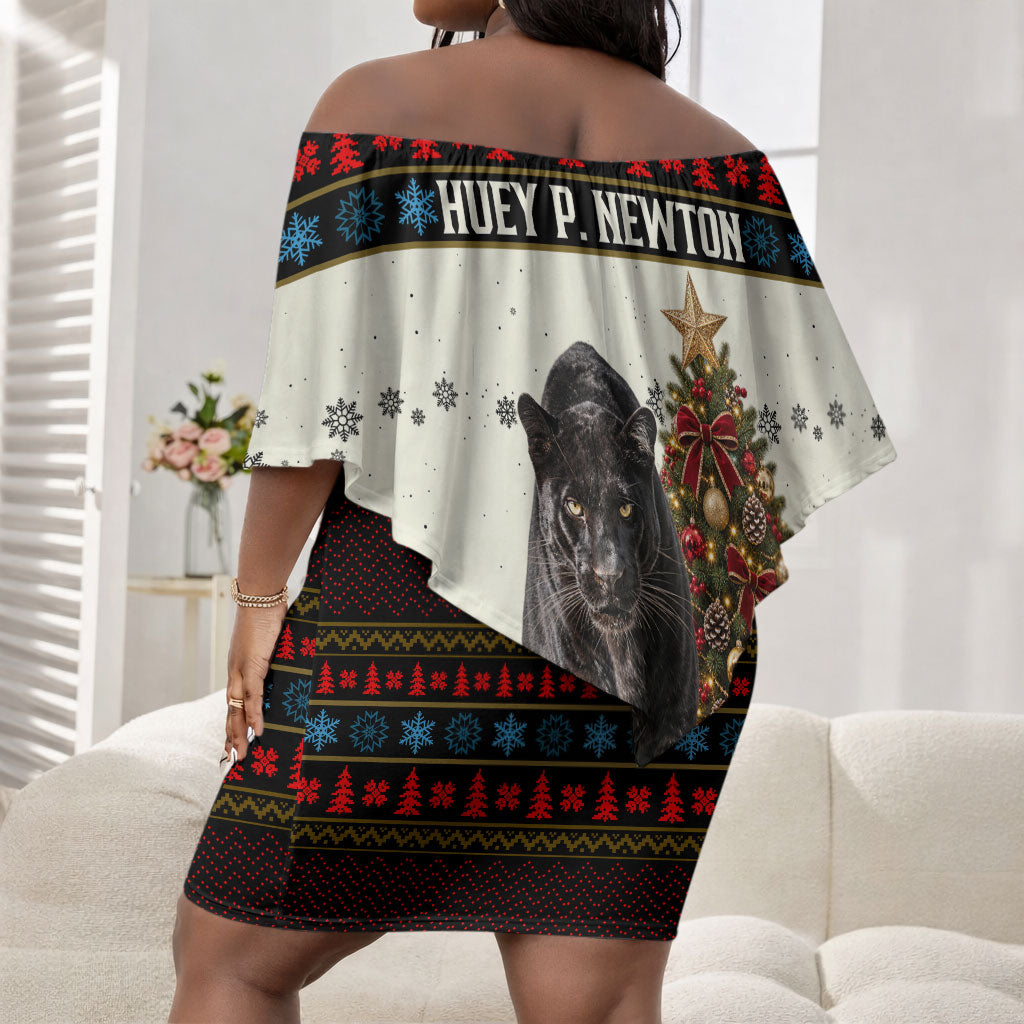 Huey P. Newton Black Panther Christmas Off Shoulder Short Dress Black History Iconic Leader Ugly Holiday