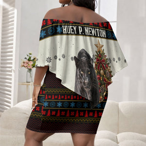 Huey P. Newton Black Panther Christmas Off Shoulder Short Dress Black History Iconic Leader Ugly Holiday