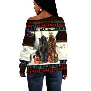 Huey P. Newton Black Panther Christmas Off Shoulder Sweater Black History Iconic Leader Ugly Holiday
