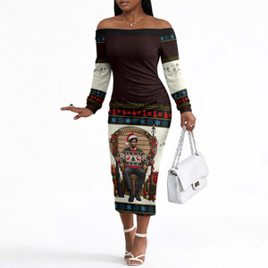 Huey P. Newton Black Panther Christmas Off The Shoulder Long Sleeve Dress Black History Iconic Leader Ugly Holiday