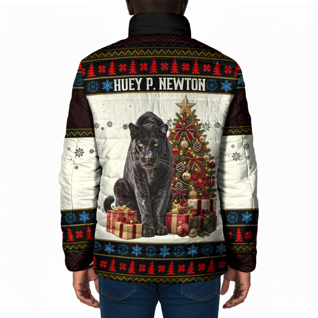 Huey P. Newton Black Panther Christmas Padded Jacket Black History Iconic Leader Ugly Holiday