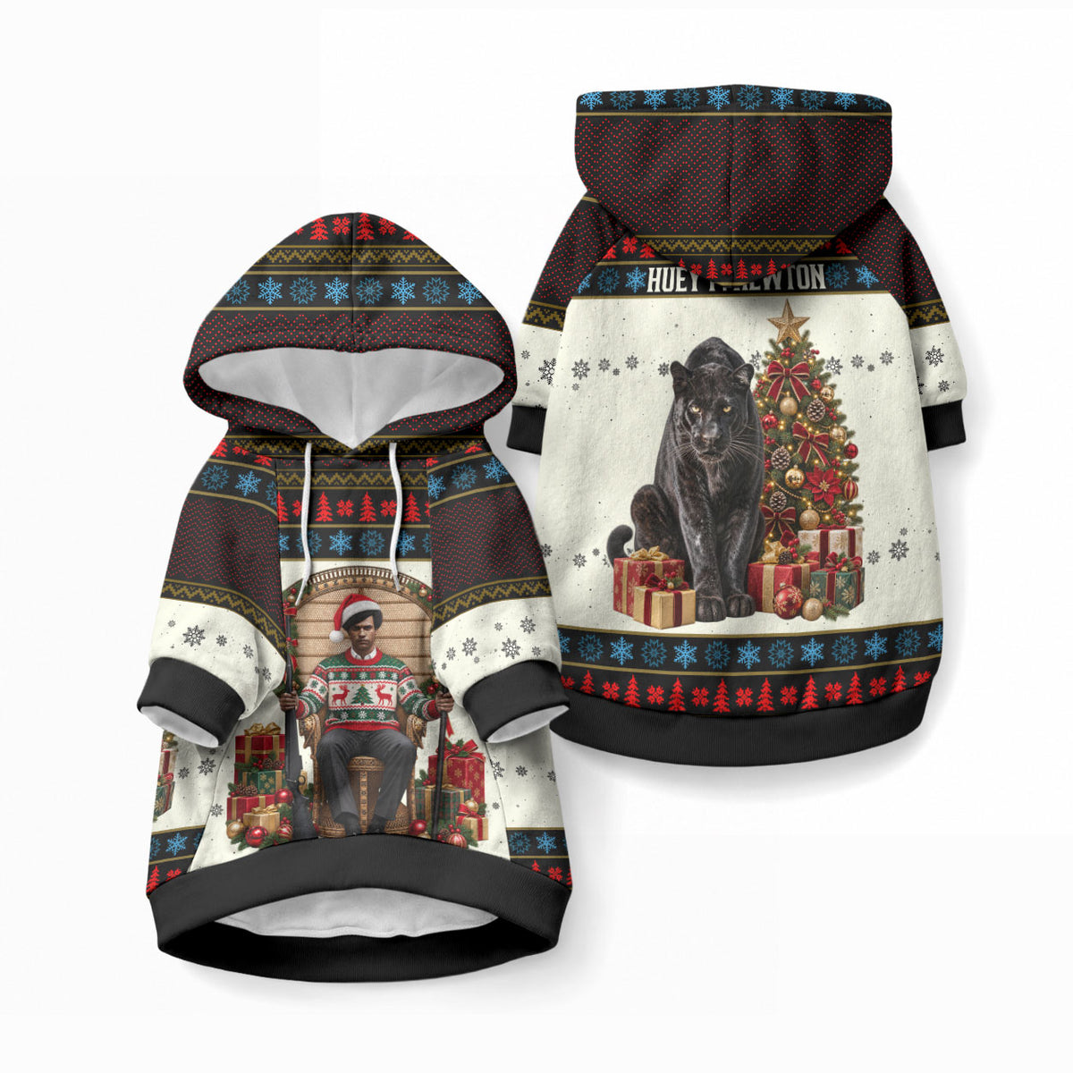 Huey P. Newton Black Panther Christmas Pet Hoodie Black History Iconic Leader Ugly Holiday