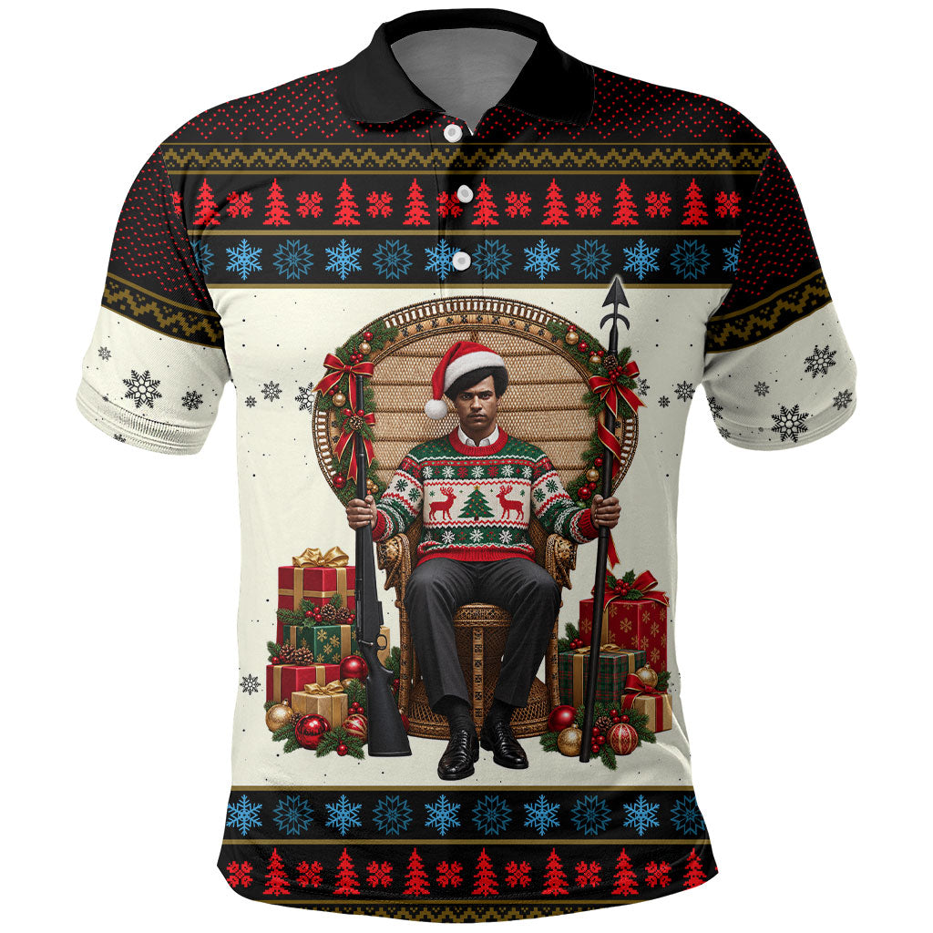 Huey P. Newton Black Panther Christmas Polo Shirt Black History Iconic Leader Ugly Holiday