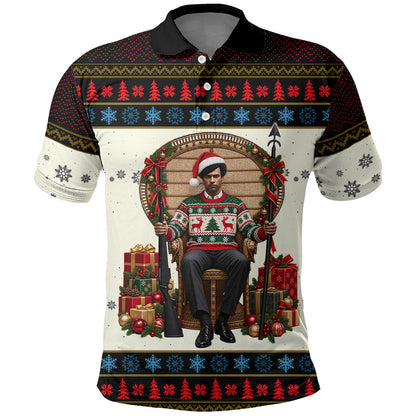 Huey P. Newton Black Panther Christmas Polo Shirt Black History Iconic Leader Ugly Holiday