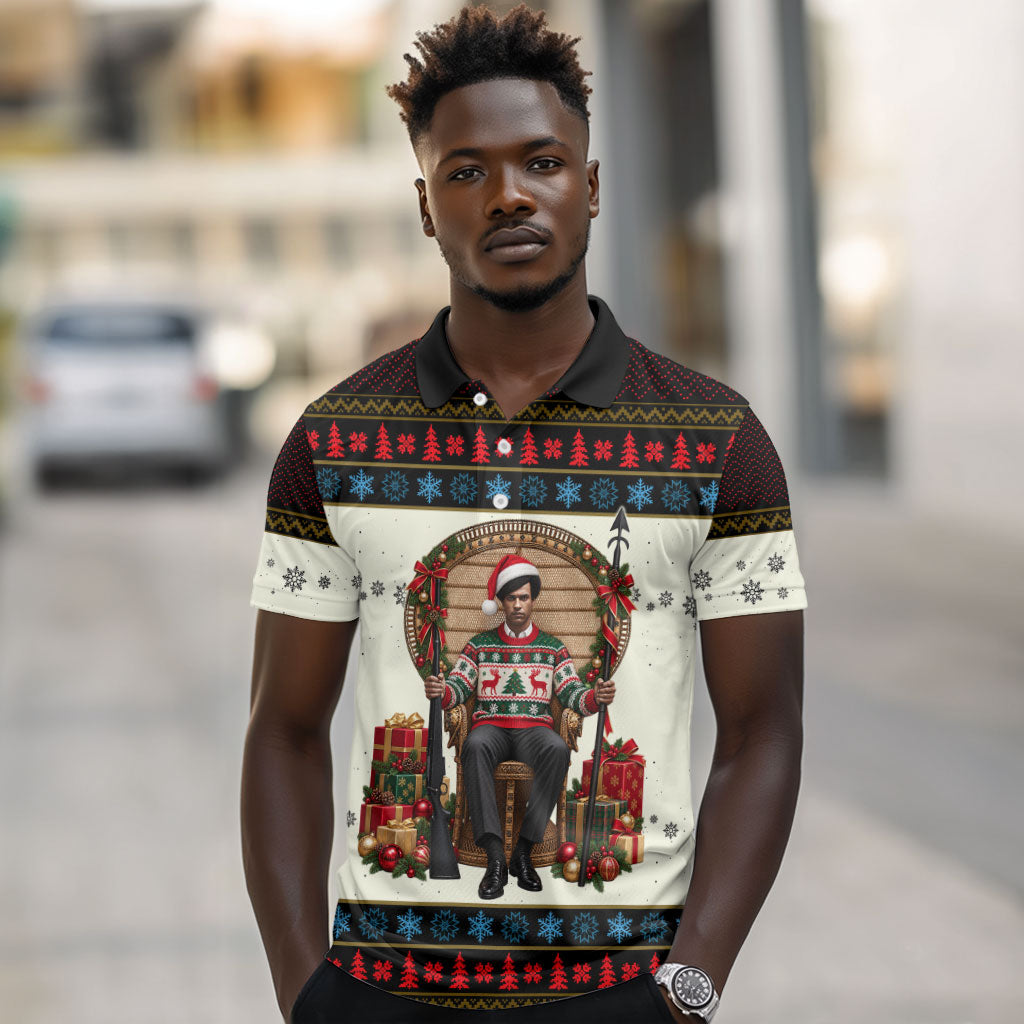 Huey P. Newton Black Panther Christmas Polo Shirt Black History Iconic Leader Ugly Holiday