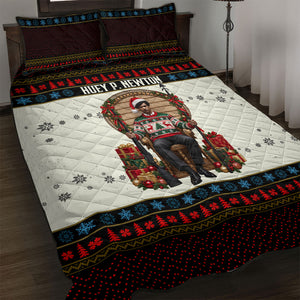 Huey P. Newton Black Panther Christmas Quilt Bed Set Black History Iconic Leader Ugly Holiday