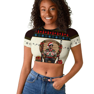 Huey P. Newton Black Panther Christmas Raglan Cropped T shirt Black History Iconic Leader Ugly Holiday