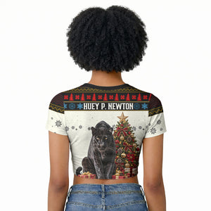 Huey P. Newton Black Panther Christmas Raglan Cropped T shirt Black History Iconic Leader Ugly Holiday