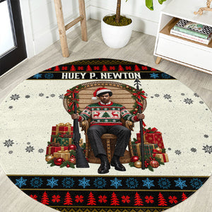 Huey P. Newton Black Panther Christmas Round Carpet Black History Iconic Leader Ugly Holiday
