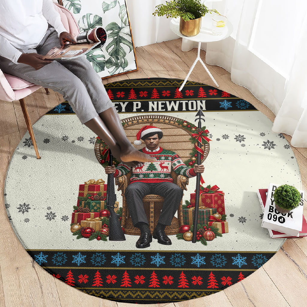 Huey P. Newton Black Panther Christmas Round Carpet Black History Iconic Leader Ugly Holiday