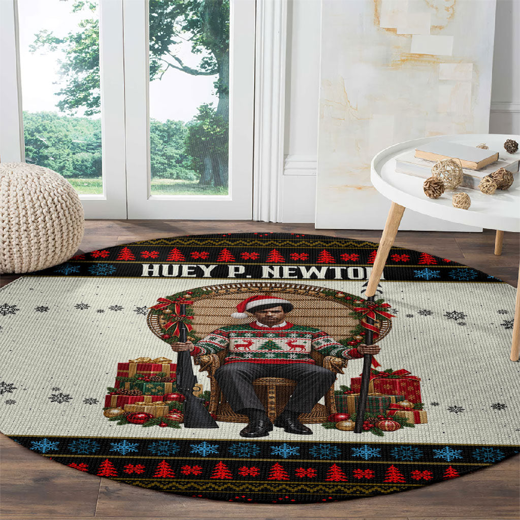 Huey P. Newton Black Panther Christmas Round Carpet Black History Iconic Leader Ugly Holiday