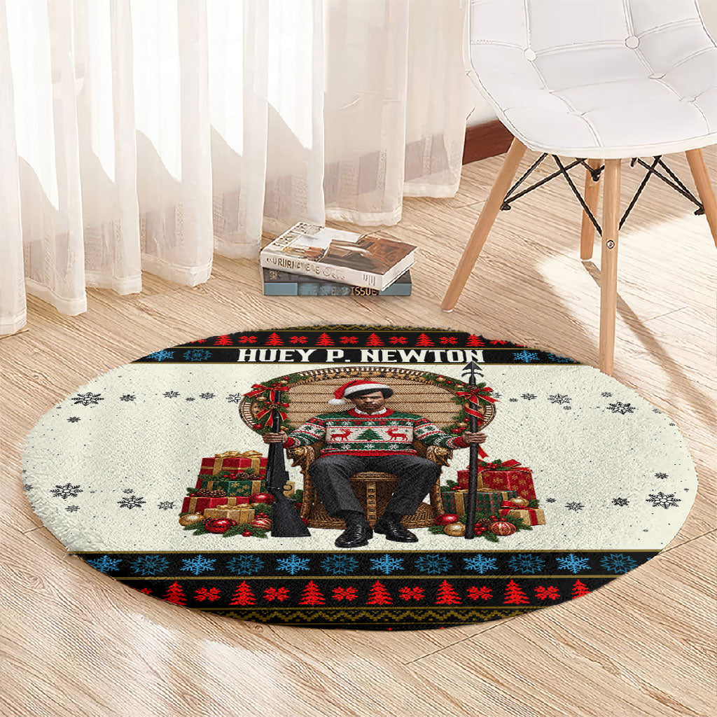 Huey P. Newton Black Panther Christmas Round Carpet Black History Iconic Leader Ugly Holiday