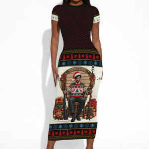 Huey P. Newton Black Panther Christmas Short Sleeve Bodycon Dress Black History Iconic Leader Ugly Holiday