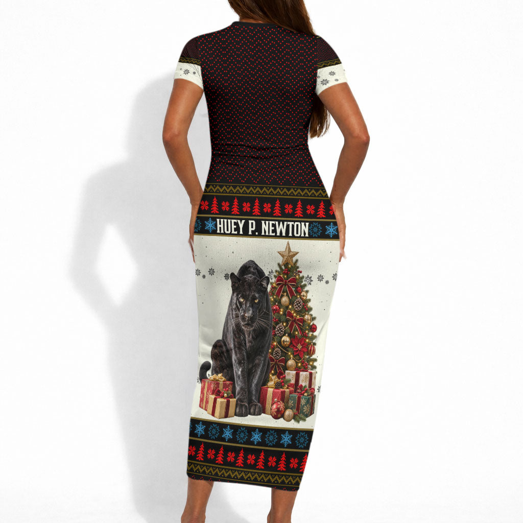 Huey P. Newton Black Panther Christmas Short Sleeve Bodycon Dress Black History Iconic Leader Ugly Holiday