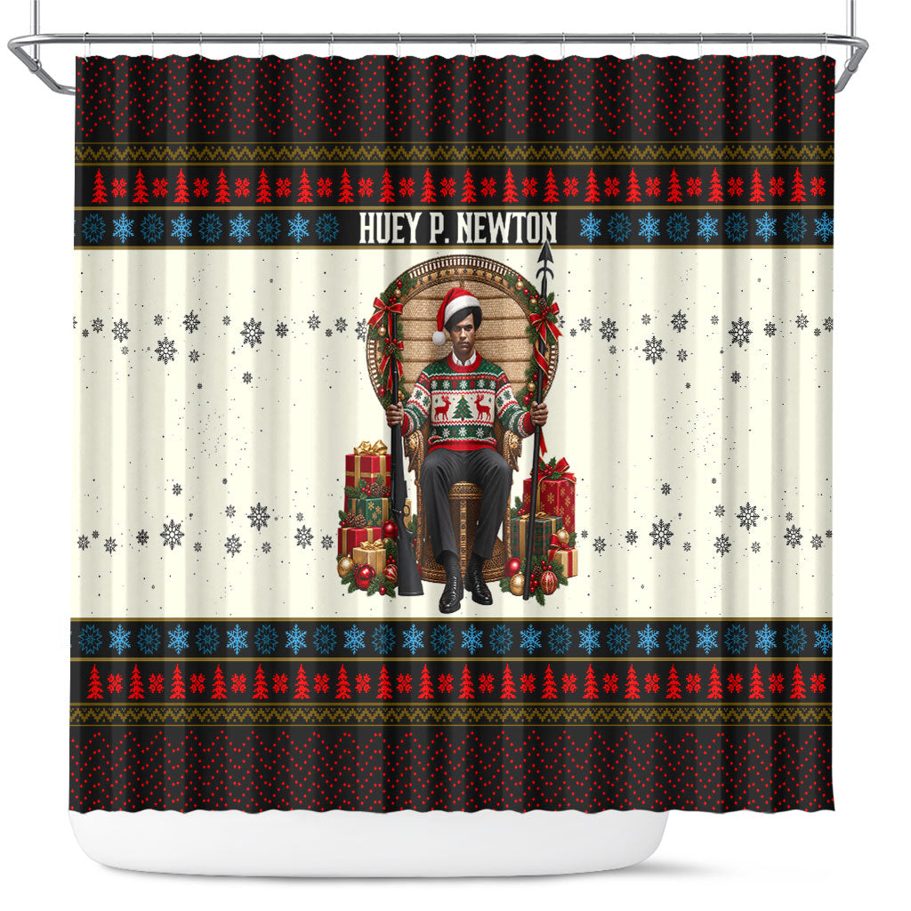 Huey P. Newton Black Panther Christmas Shower Curtain Black History Iconic Leader Ugly Holiday