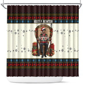 Huey P. Newton Black Panther Christmas Shower Curtain Black History Iconic Leader Ugly Holiday