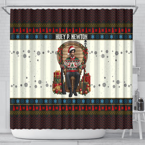 Huey P. Newton Black Panther Christmas Shower Curtain Black History Iconic Leader Ugly Holiday