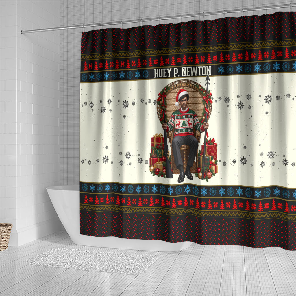 Huey P. Newton Black Panther Christmas Shower Curtain Black History Iconic Leader Ugly Holiday