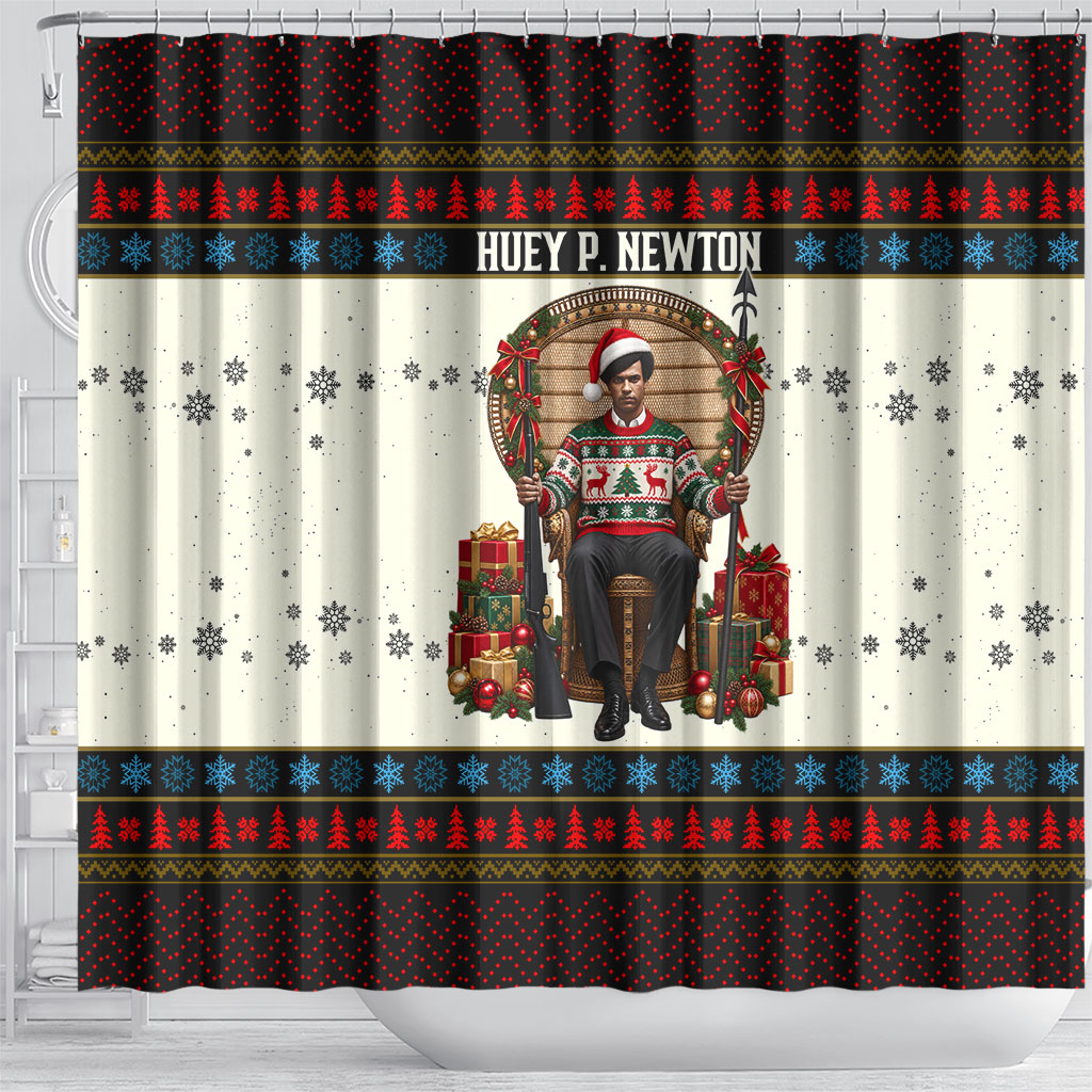 Huey P. Newton Black Panther Christmas Shower Curtain Black History Iconic Leader Ugly Holiday