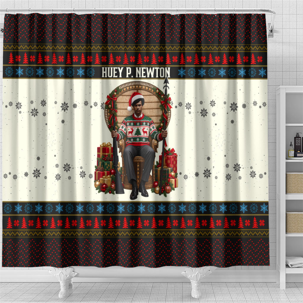 Huey P. Newton Black Panther Christmas Shower Curtain Black History Iconic Leader Ugly Holiday