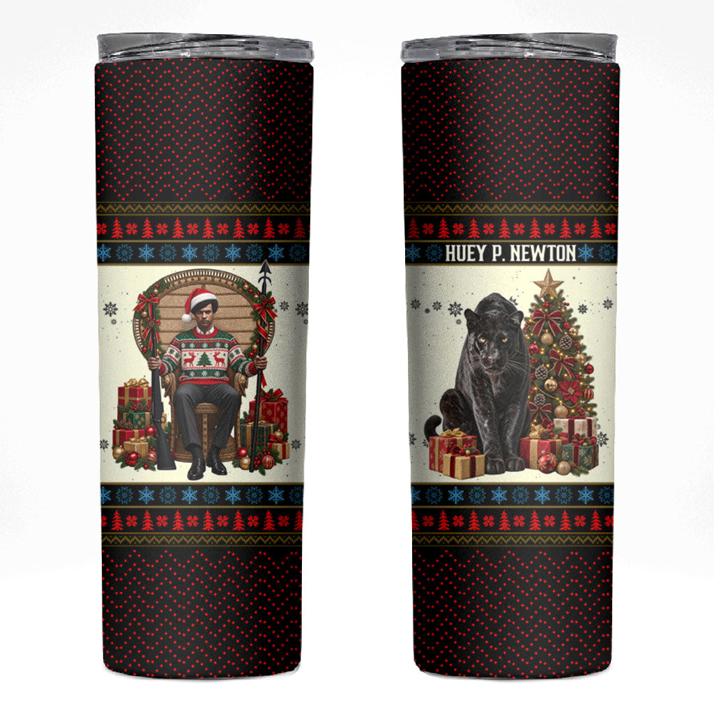 Huey P. Newton Black Panther Christmas Skinny Tumbler Black History Iconic Leader Ugly Holiday