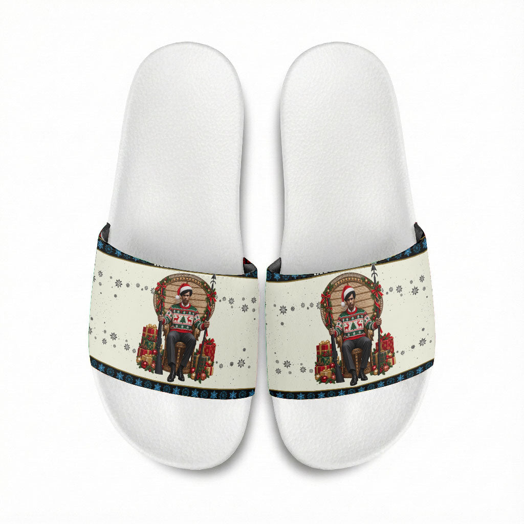Huey P. Newton Black Panther Christmas Slide Sandals Black History Iconic Leader Ugly Holiday