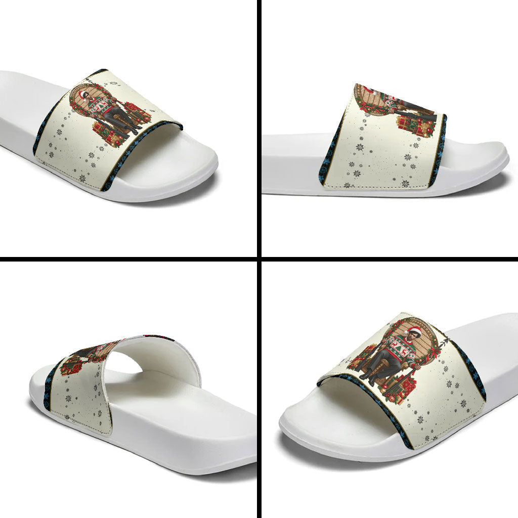 Huey P. Newton Black Panther Christmas Slide Sandals Black History Iconic Leader Ugly Holiday