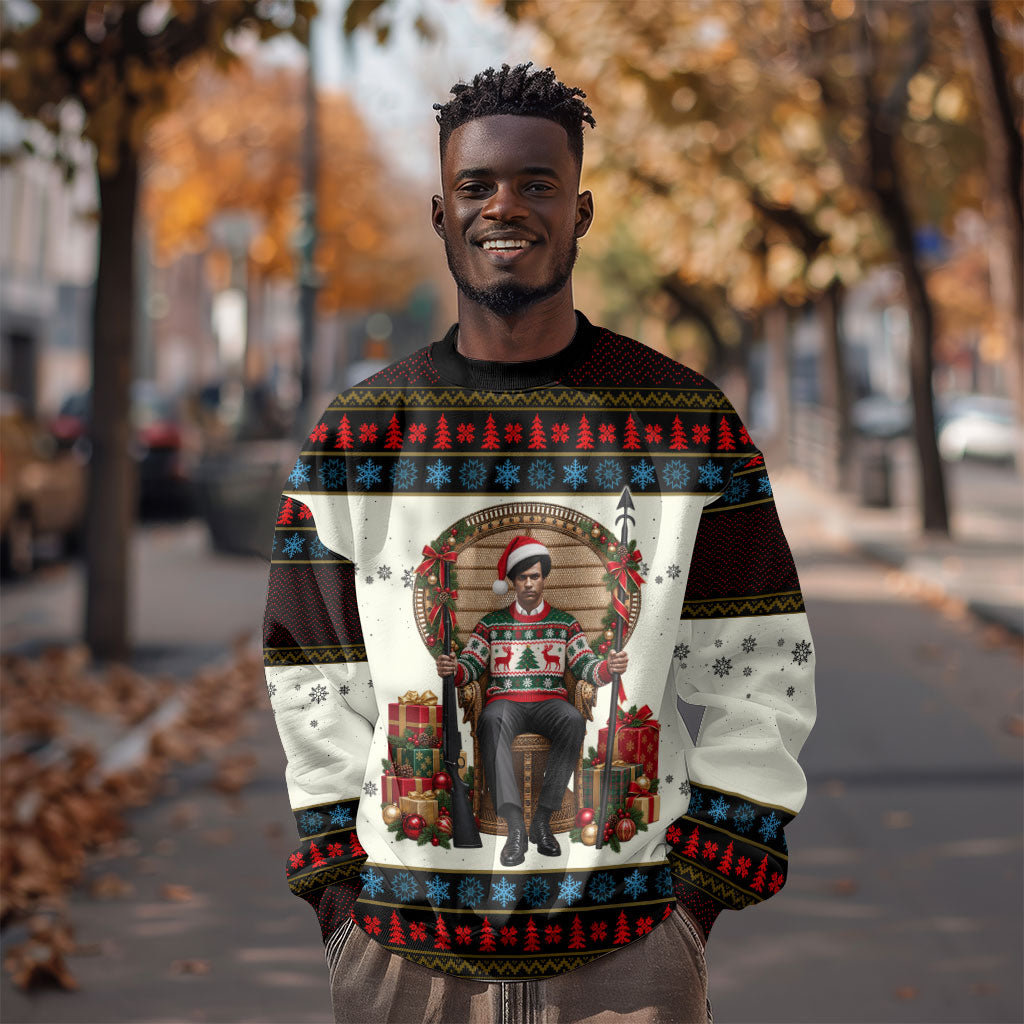 Huey P. Newton Black Panther Christmas Sweatshirt Black History Iconic Leader Ugly Holiday