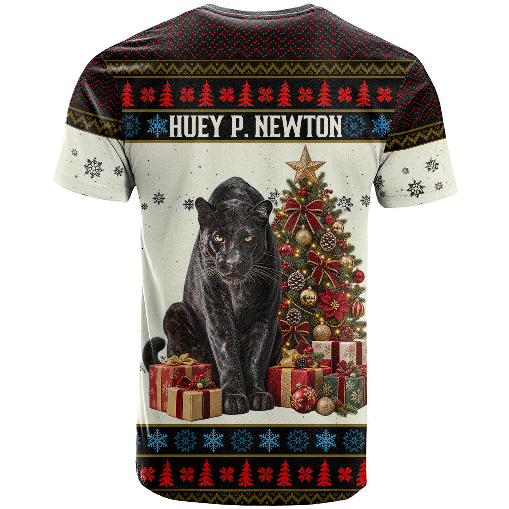Huey P. Newton Black Panther Christmas T shirt Black History Iconic Leader Ugly Holiday