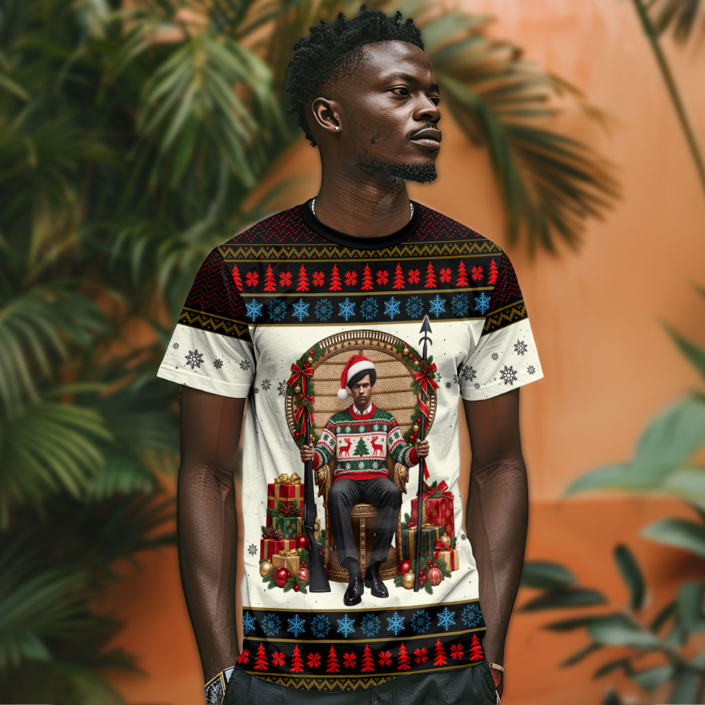 Huey P. Newton Black Panther Christmas T shirt Black History Iconic Leader Ugly Holiday