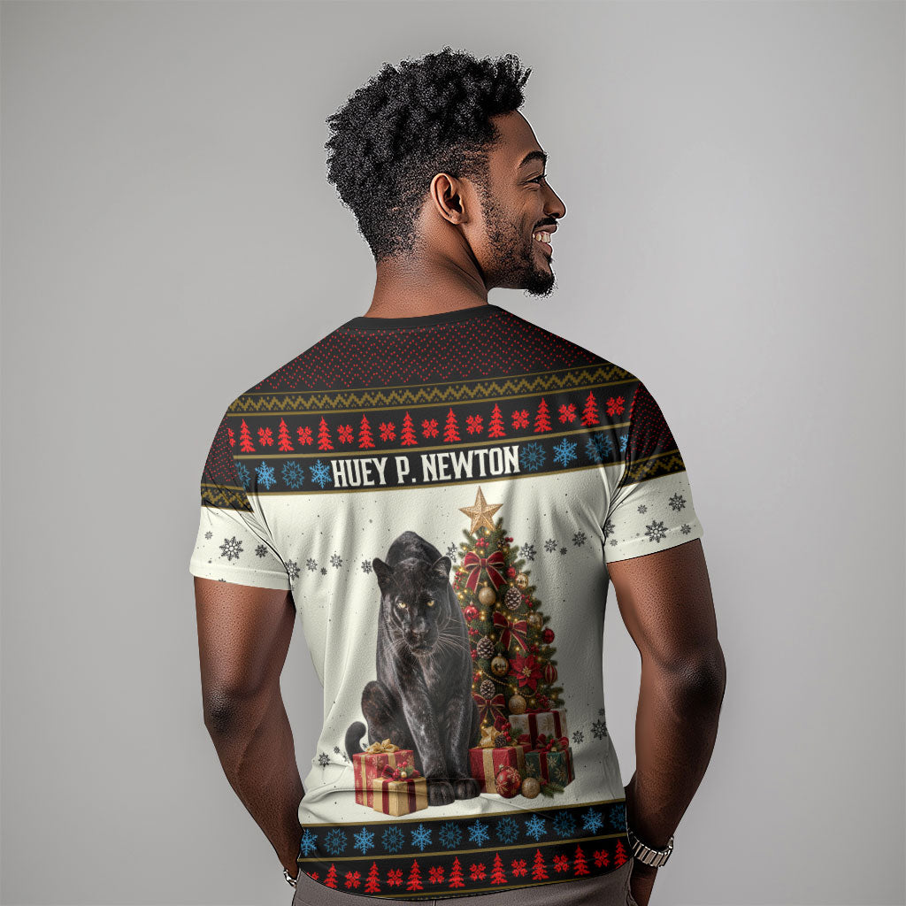 Huey P. Newton Black Panther Christmas T shirt Black History Iconic Leader Ugly Holiday