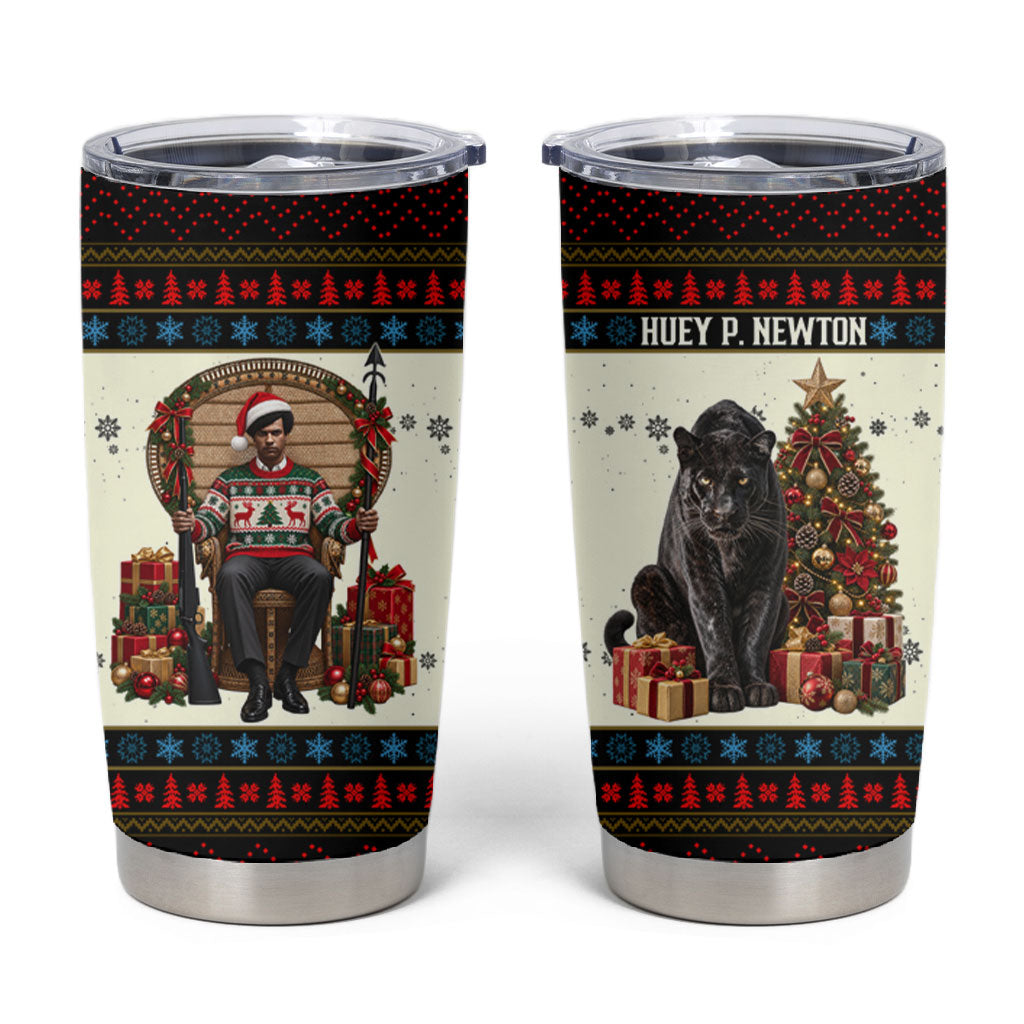Huey P. Newton Black Panther Christmas Tumbler Cup Black History Iconic Leader Ugly Holiday