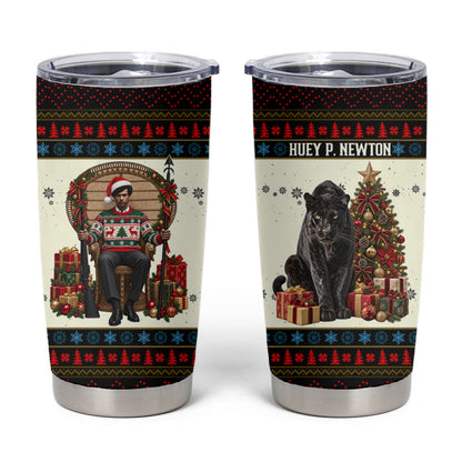 Huey P. Newton Black Panther Christmas Tumbler Cup Black History Iconic Leader Ugly Holiday