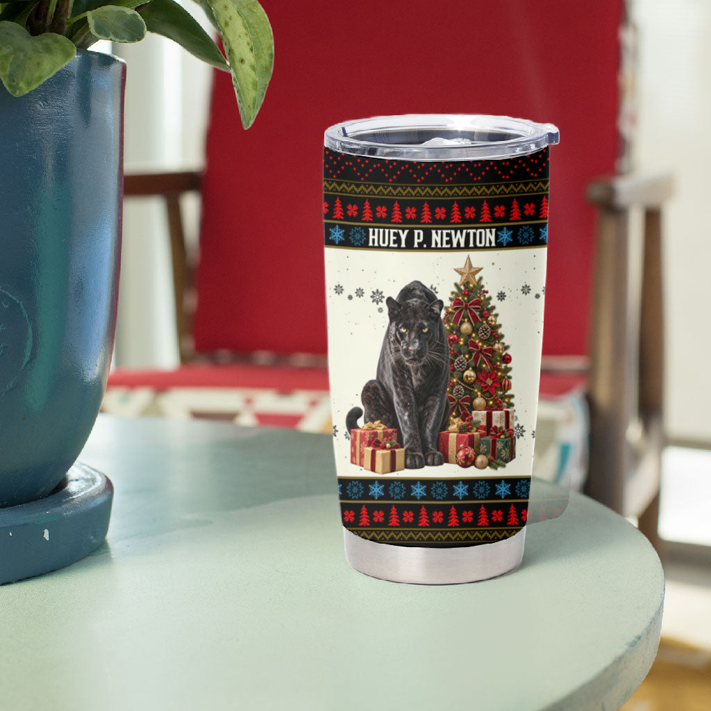 Huey P. Newton Black Panther Christmas Tumbler Cup Black History Iconic Leader Ugly Holiday