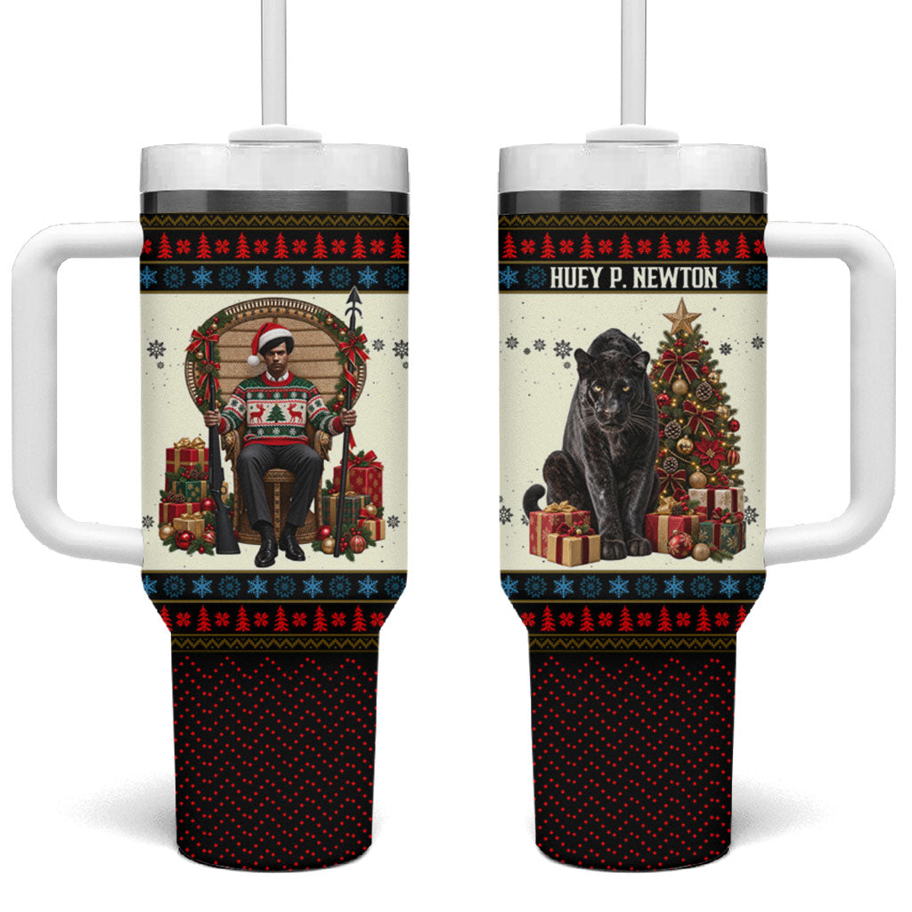 Huey P. Newton Black Panther Christmas Tumbler With Handle Black History Iconic Leader Ugly Holiday