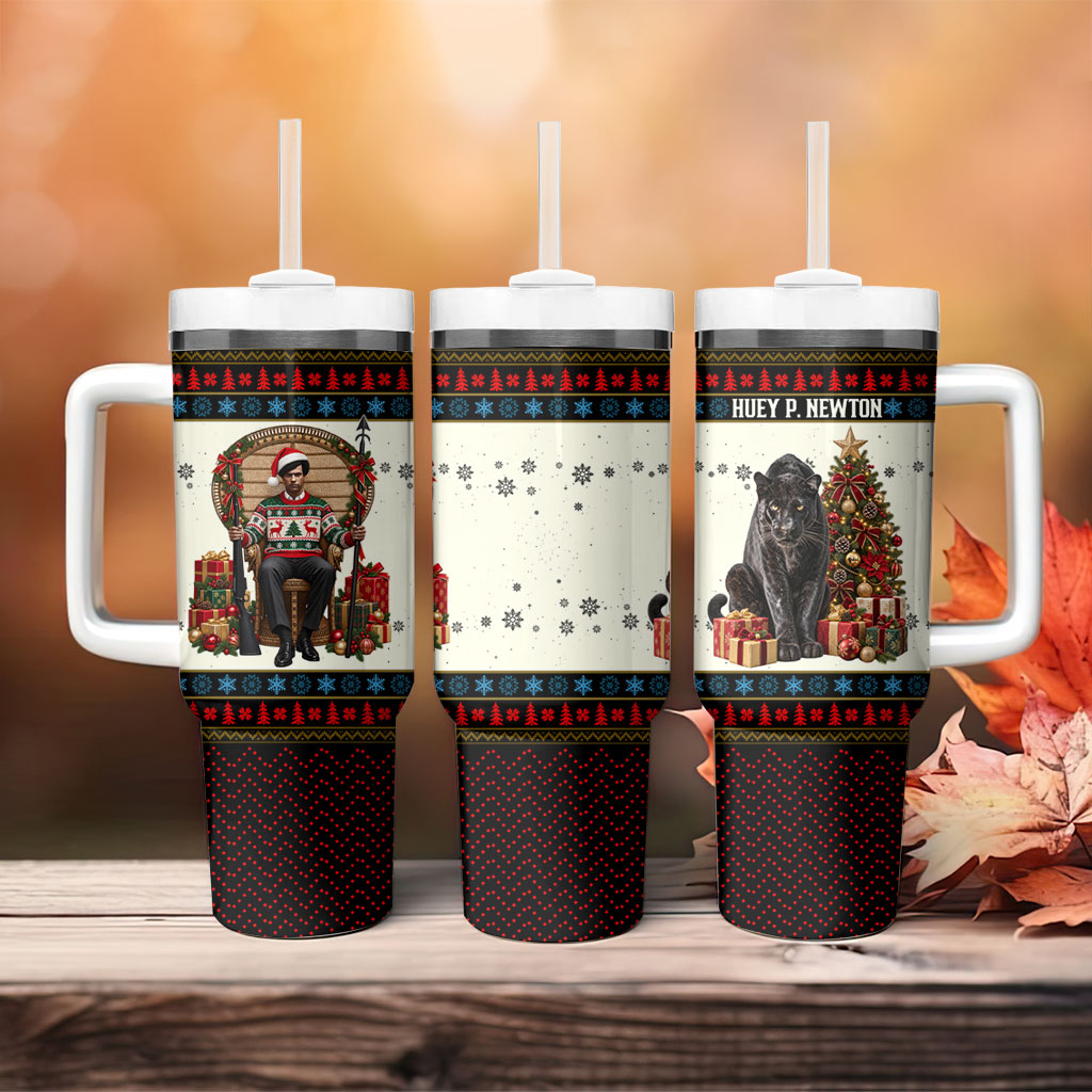 Huey P. Newton Black Panther Christmas Tumbler With Handle Black History Iconic Leader Ugly Holiday