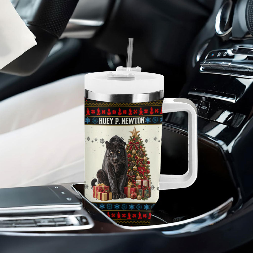 Huey P. Newton Black Panther Christmas Tumbler With Handle Black History Iconic Leader Ugly Holiday