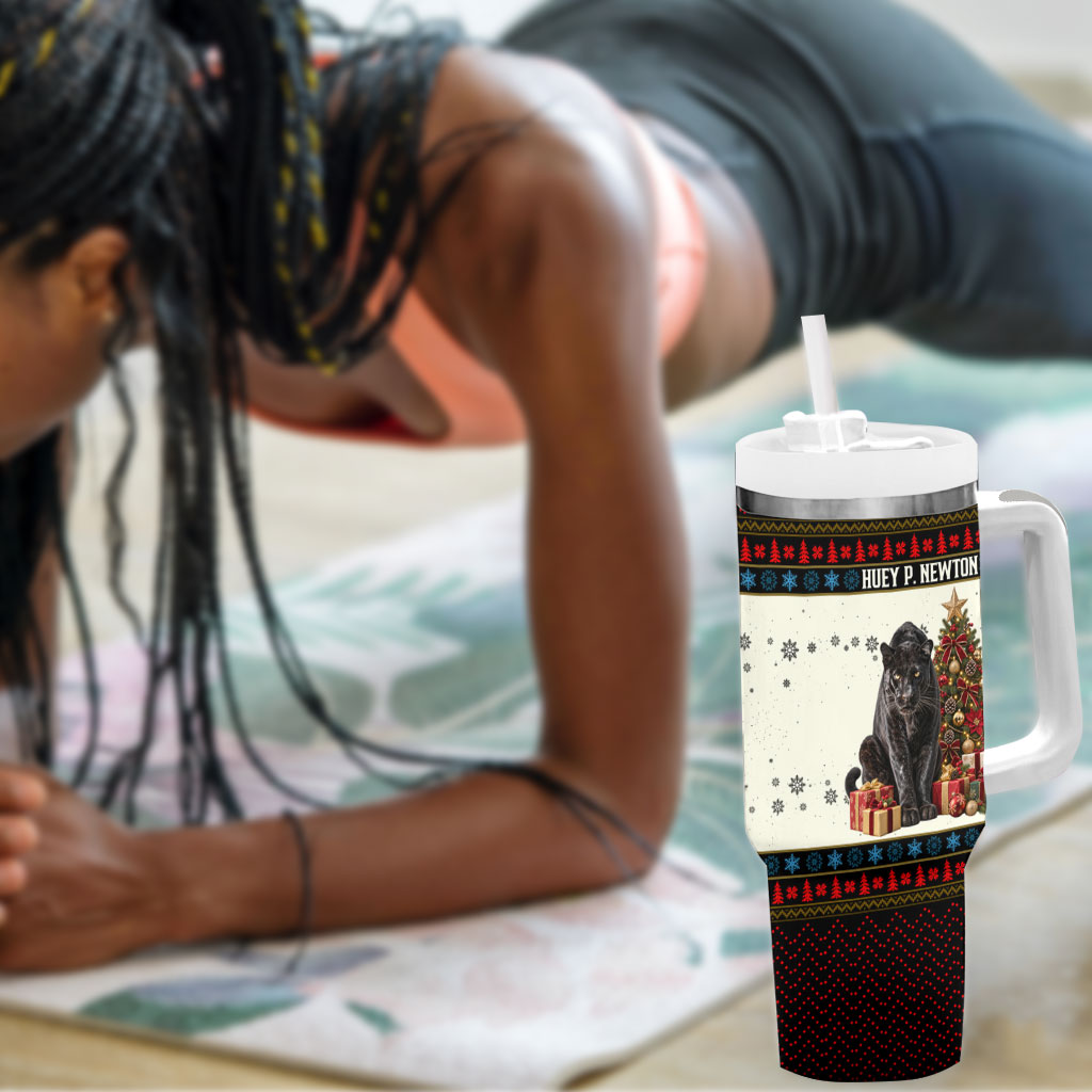 Huey P. Newton Black Panther Christmas Tumbler With Handle Black History Iconic Leader Ugly Holiday