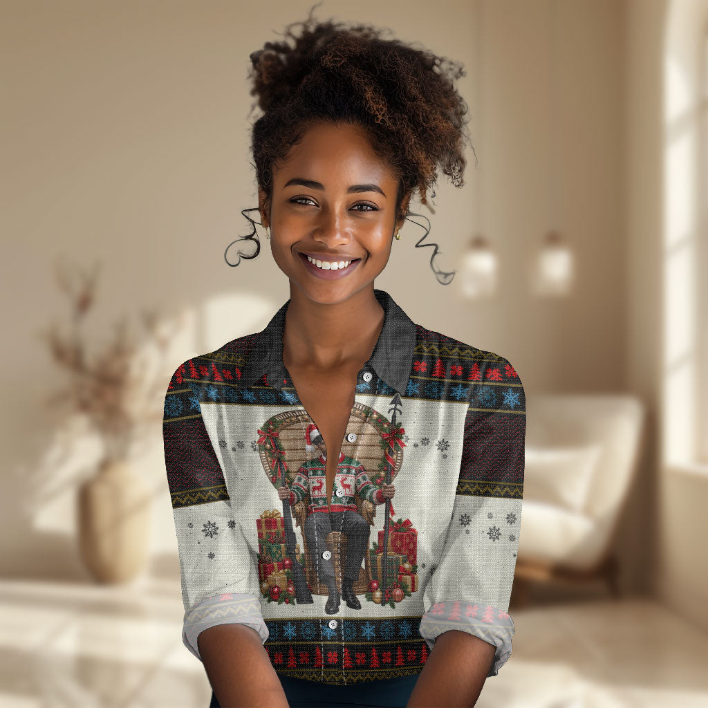Huey P. Newton Black Panther Christmas Women Casual Shirt Black History Iconic Leader Ugly Holiday