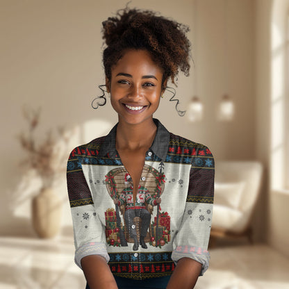 Huey P. Newton Black Panther Christmas Women Casual Shirt Black History Iconic Leader Ugly Holiday