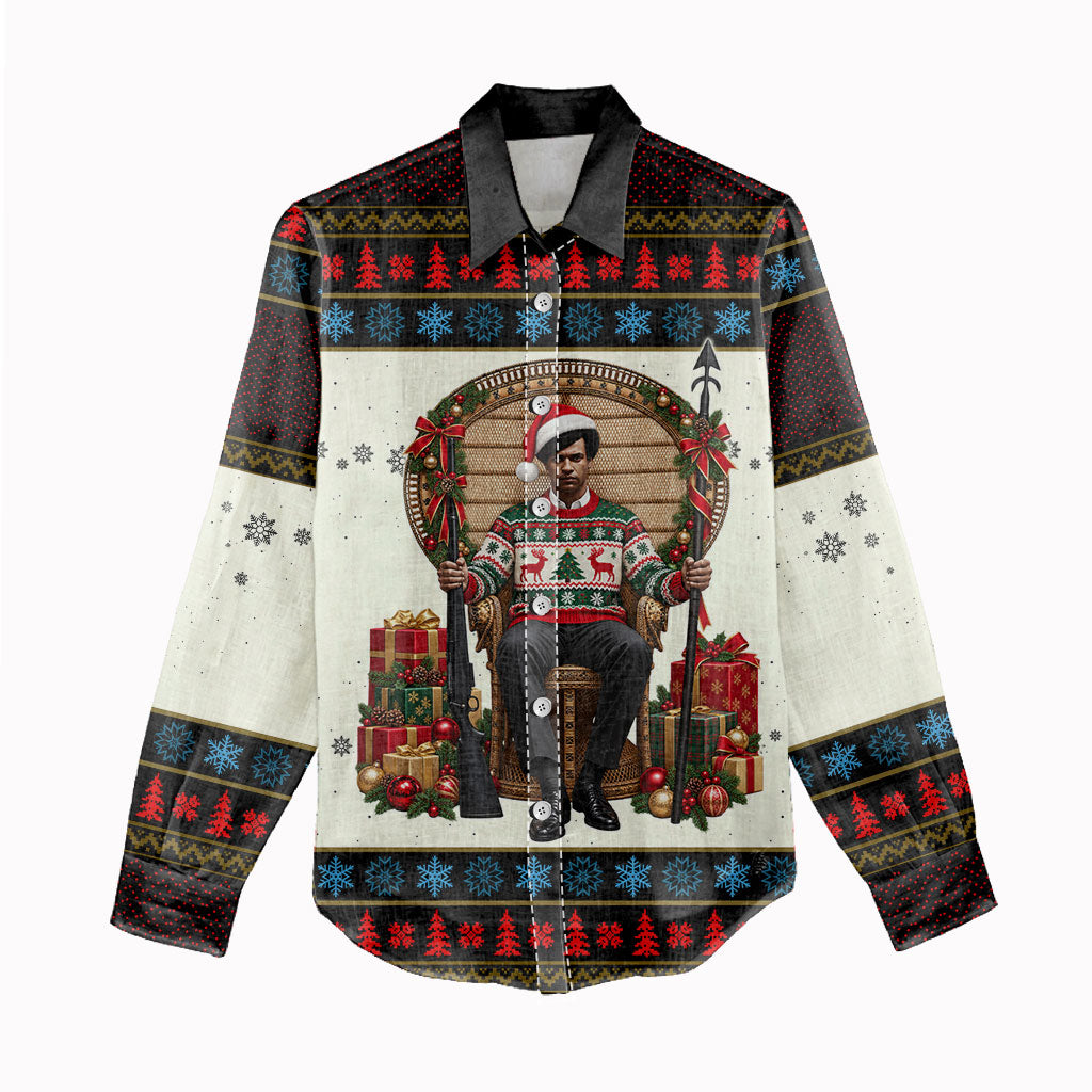 Huey P. Newton Black Panther Christmas Women Casual Shirt Black History Iconic Leader Ugly Holiday