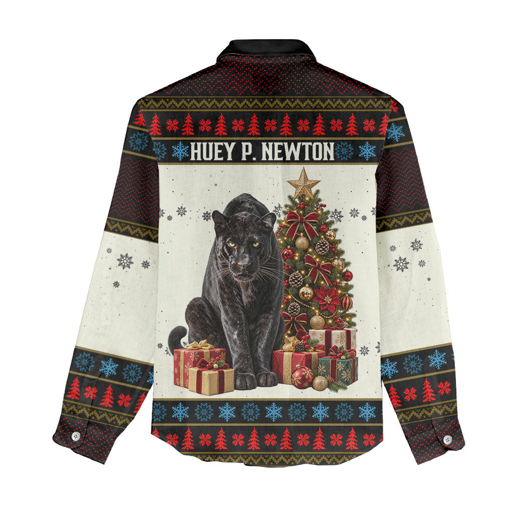 Huey P. Newton Black Panther Christmas Women Casual Shirt Black History Iconic Leader Ugly Holiday