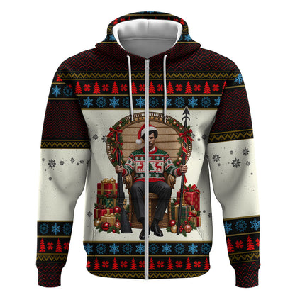 Huey P. Newton Black Panther Christmas Zip Hoodie Black History Iconic Leader Ugly Holiday