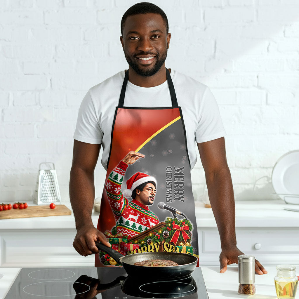 Bobby Seale Merry Christmas Apron Civil Rights Activist Festive Winter Holiday Art